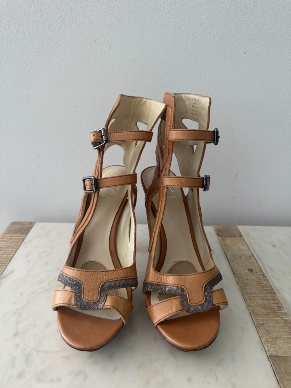 Velvet Angels Tan Cutout Stiletto Sandals